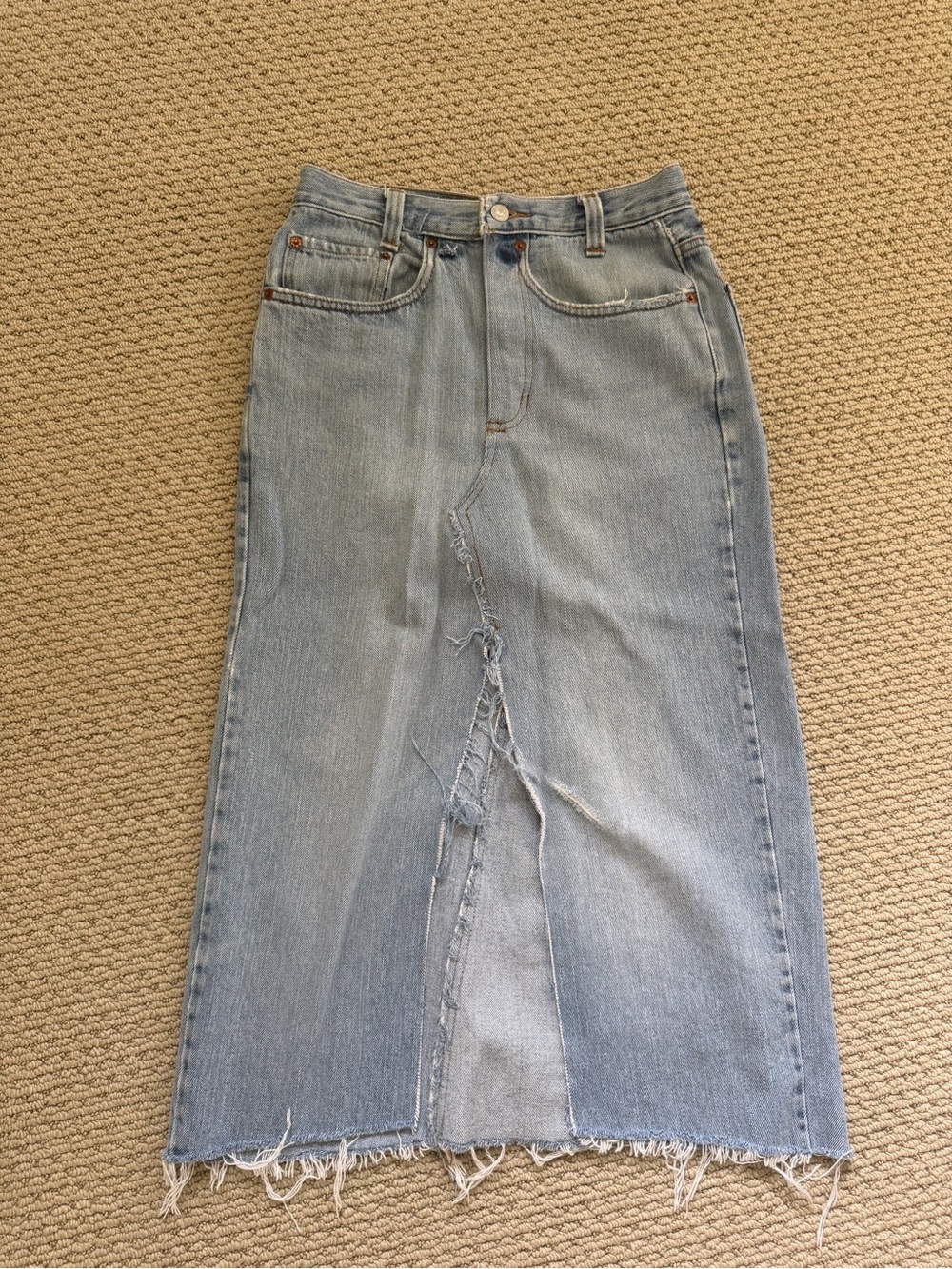 Levi's Light Blue Denim Midi Skirt with Front Slit